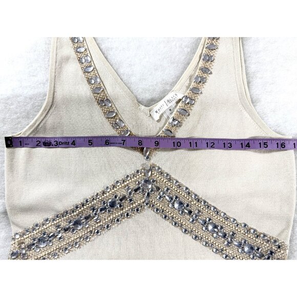 Vintage White House Black Market Silk Knit Beaded Rhinestone Tank Top M Y2K Ivor - Picture 7 of 9